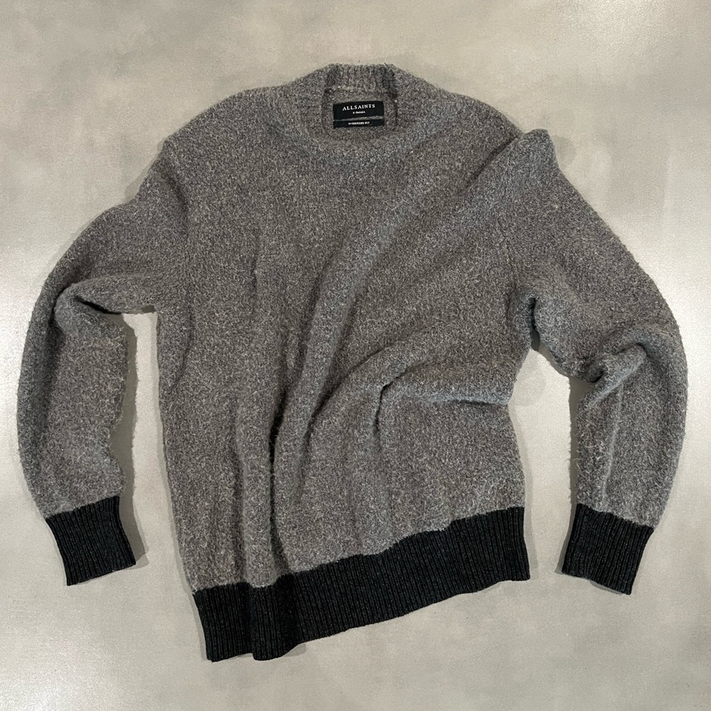ALLSAINTS Gray Sweater with Black Ribbed Trim